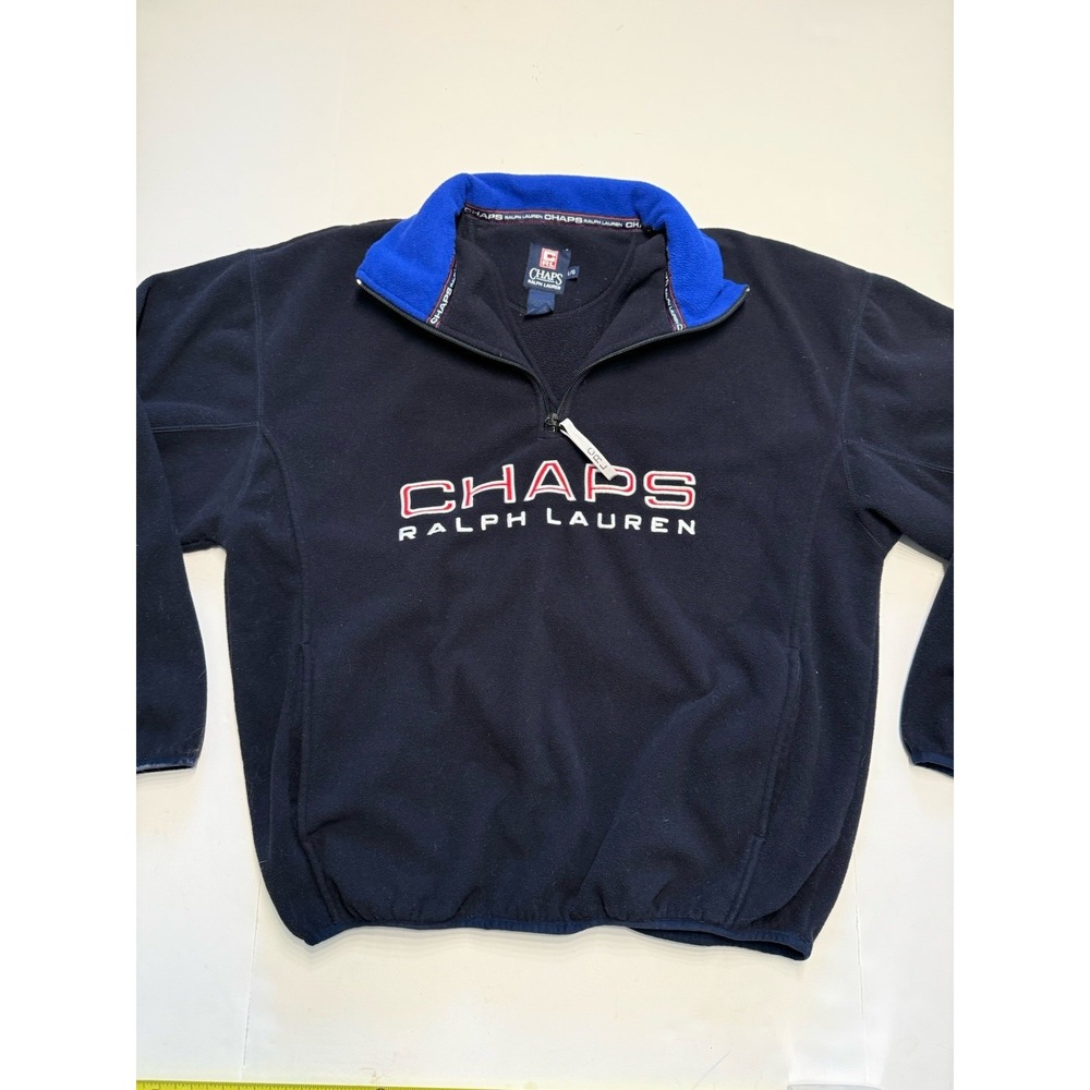 Vintage Chaps Ralph Lauren Fleece Pullover Men's Large Blue Spell Out 1/4 Zip
